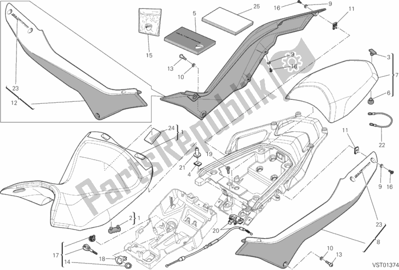 All parts for the Seat of the Ducati Multistrada 1200 S Pikes Peak Brasil 2014
